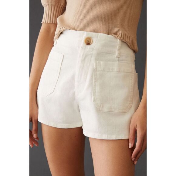 Maeve by Anthropologie The Colette Linen Blend Shorts Ivory Cream Size 27 - Picture 2 of 12